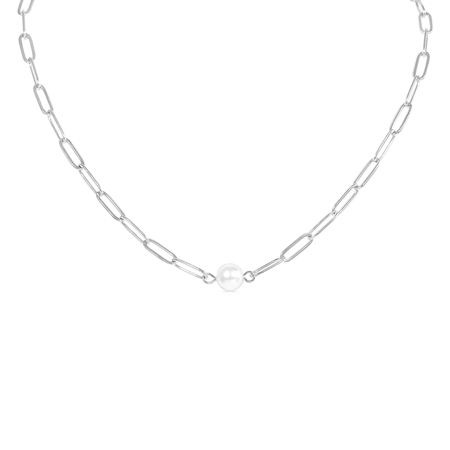 Paperclip Necklace With Pearl 18"