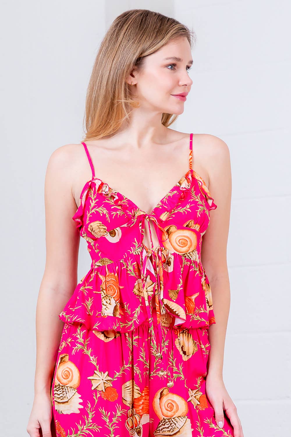 Seashell Front Tie Ruffle Cami Top