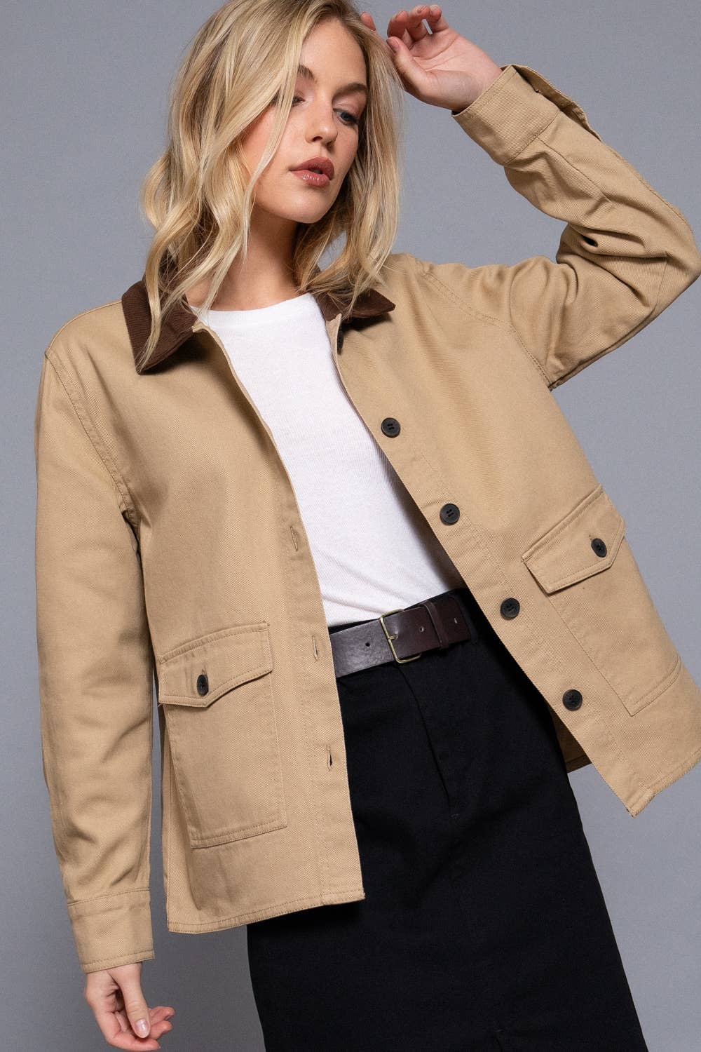 Corduroy Collar Twill Work Jacket