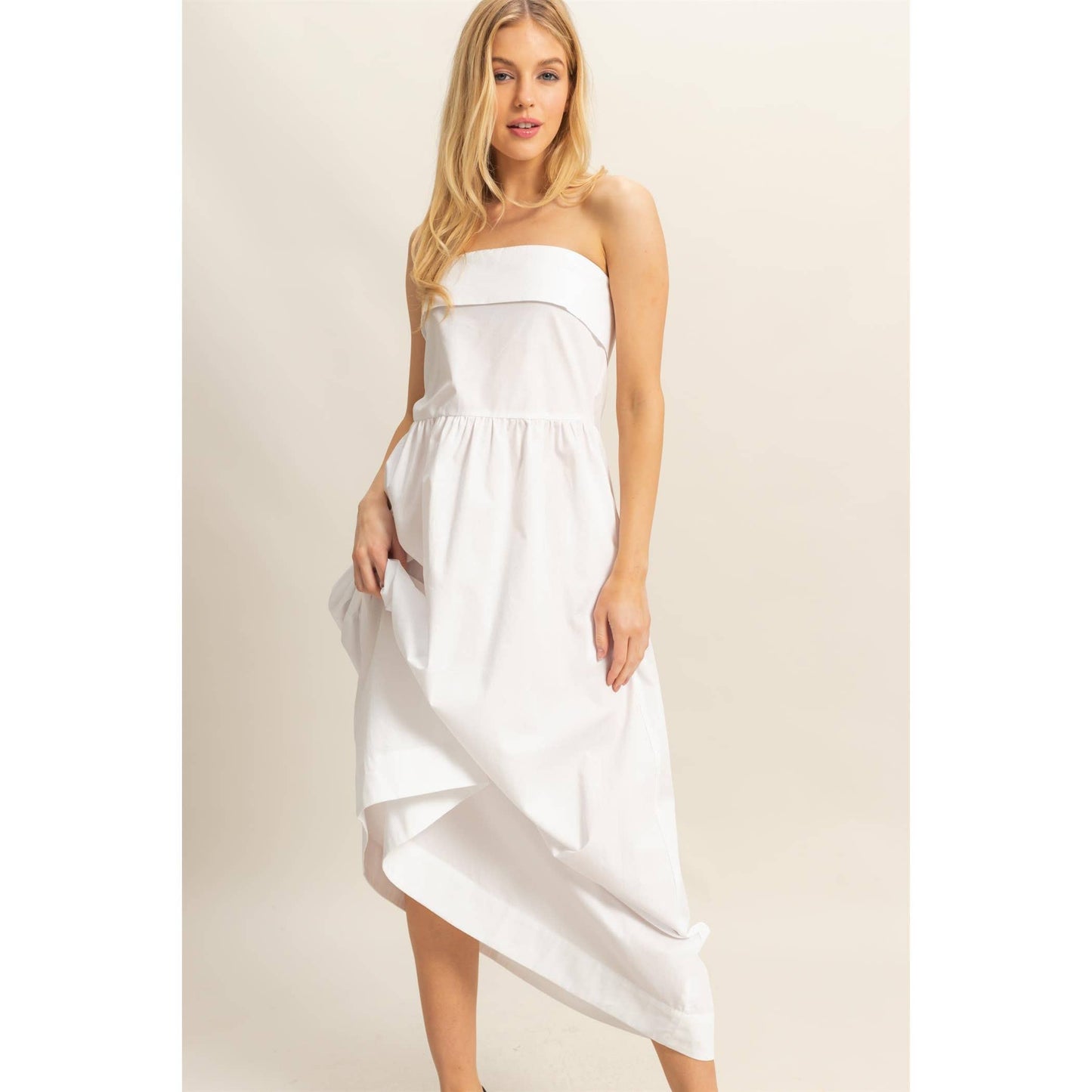 Strapless Fit And Flare Midi Dress