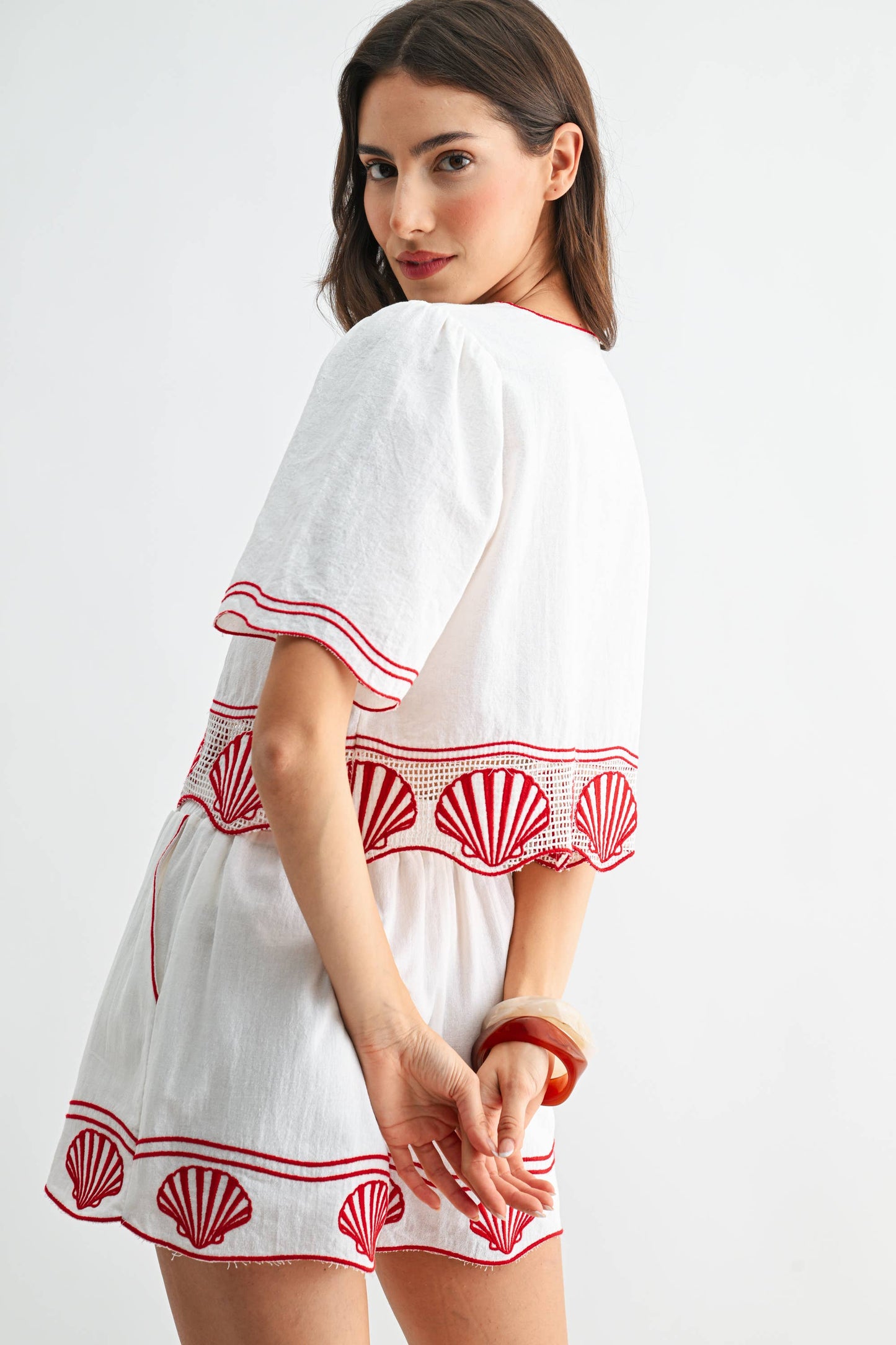 Scallop Trim Crop Shirt
