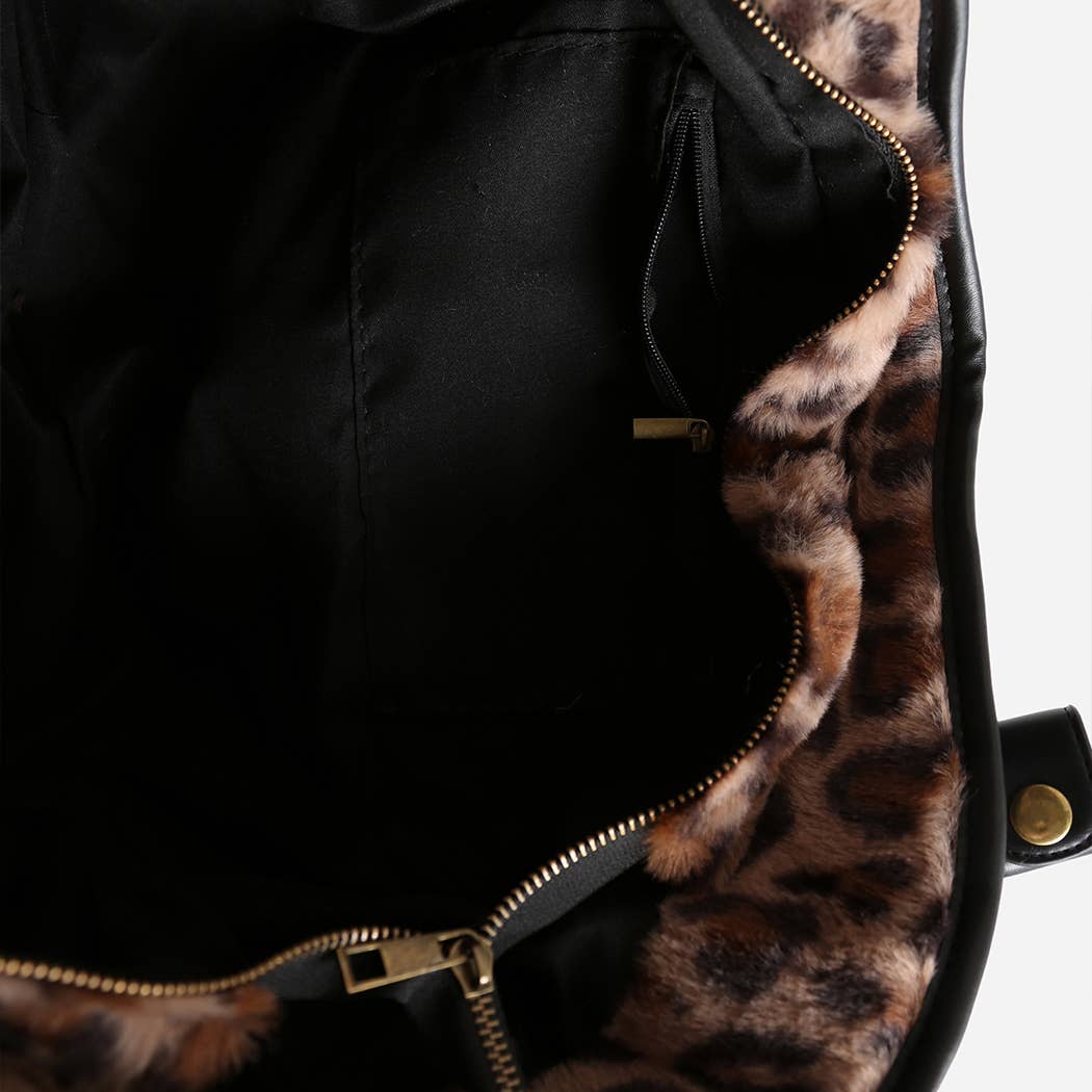 Leopard Fur Shoulder Tote Bag
