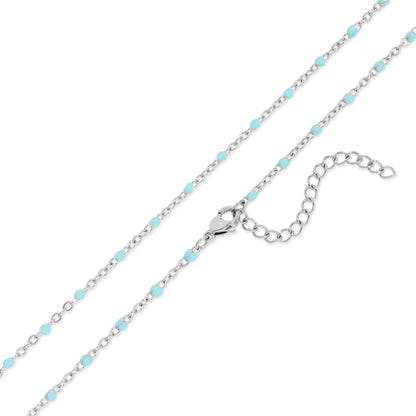 Stainless Turquoise Chain Necklace: 16"