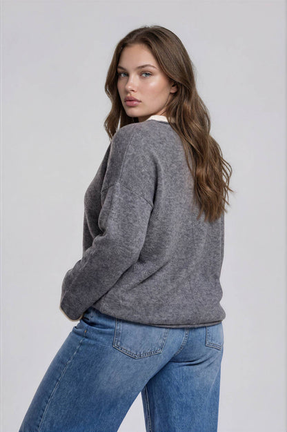 PLUS Contrast Crewneck Pullover Sweater