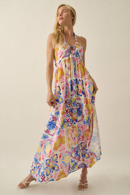 Summer Sun Open-Back Halter Maxi Dress