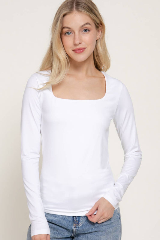 Square Neck Long Sleeve Knit Top