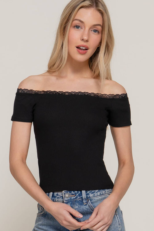Off The Shoulder Lace Trim Top