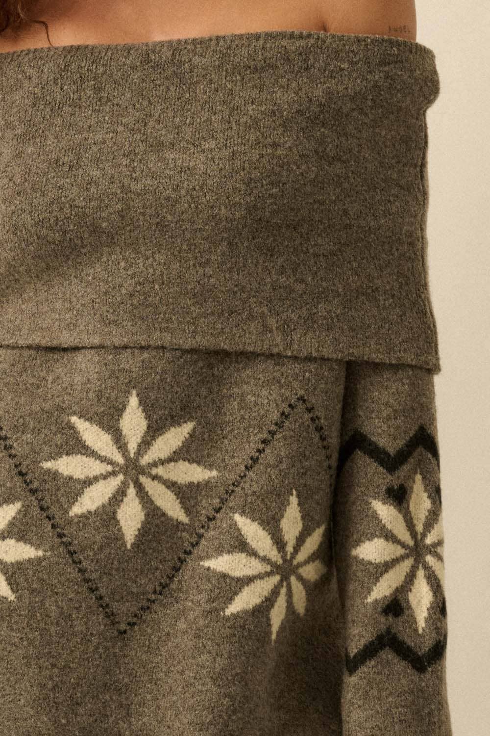 Alpine Knit Off-Shoulder Foldover Sweater