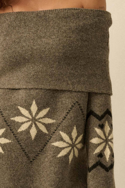Alpine Knit Off-Shoulder Foldover Sweater
