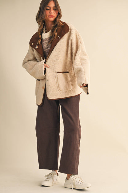 REVERSIBLE SUEDE AND SHERPA OVERSIZED JACKET