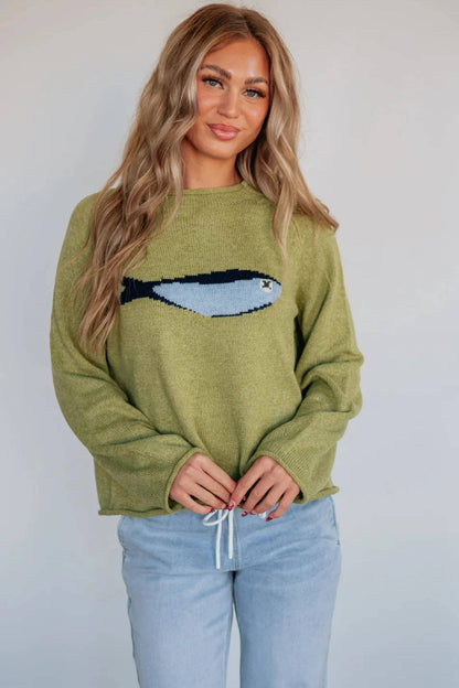 Meadow Mist Fish Knit Sweater