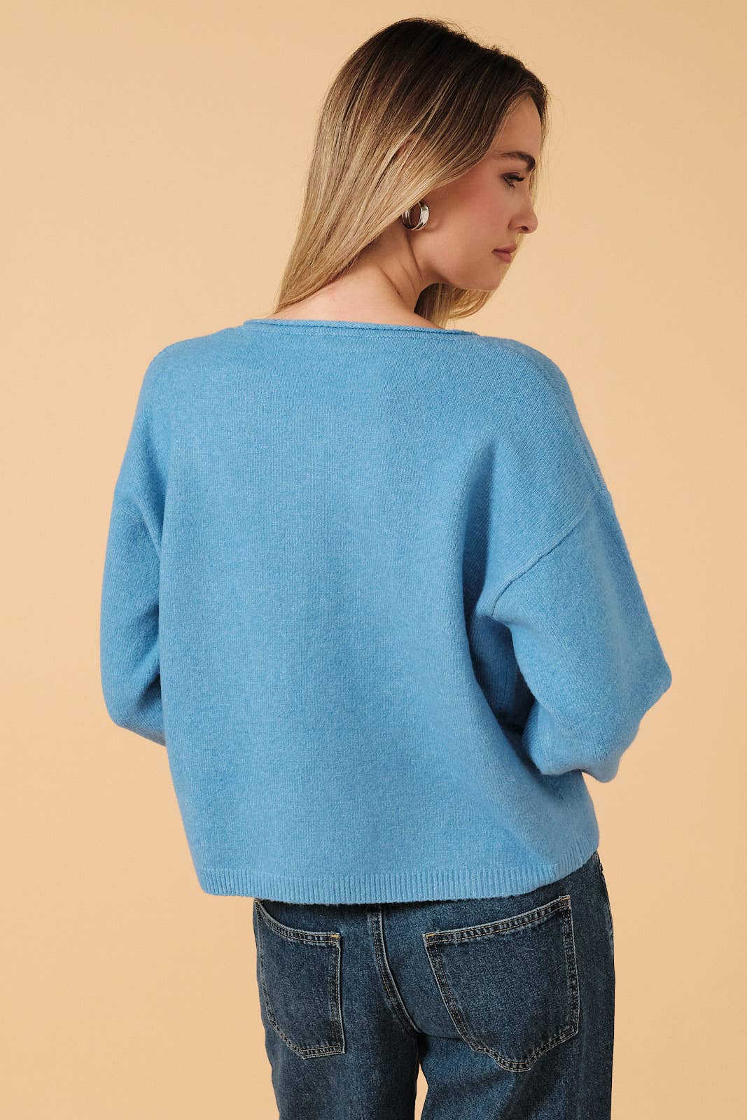 Rolled Neck Button Sweater Cardigan