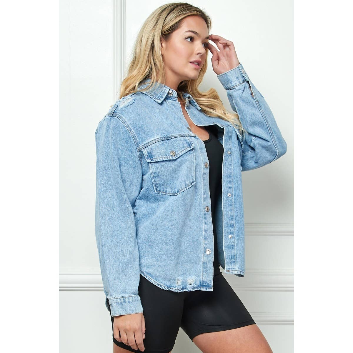 PLUS Distressed Denim Jacket
