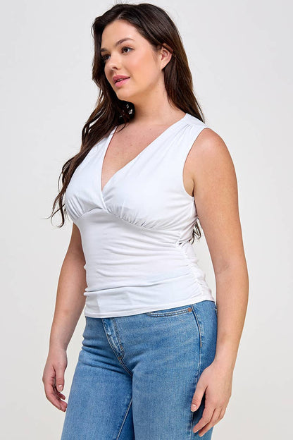Plus V-Neck Ruched Tank