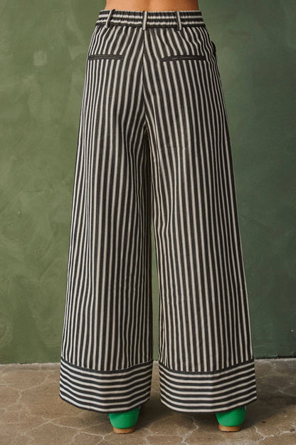 Stripe Button Wide Trouser Pants