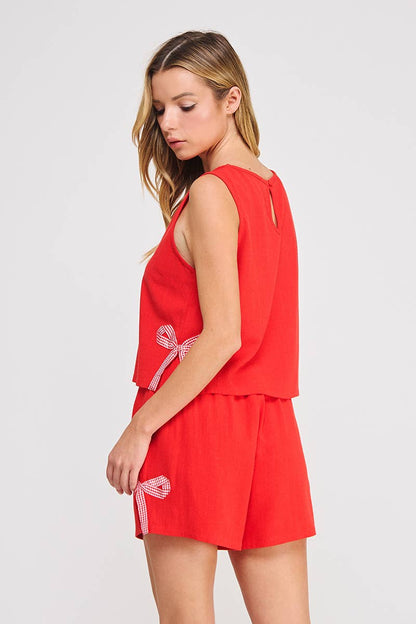 Side Bow Linen Tank