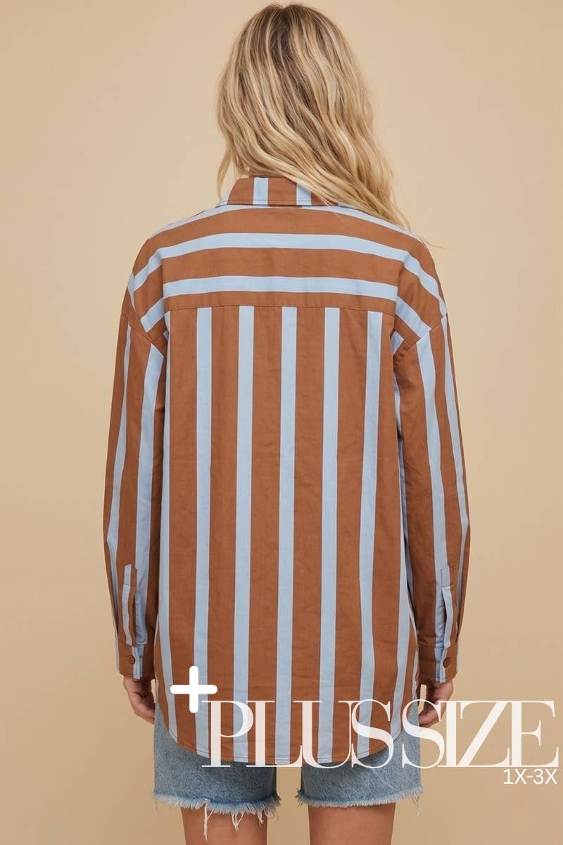 PLUS Oversized Striped Button-Down