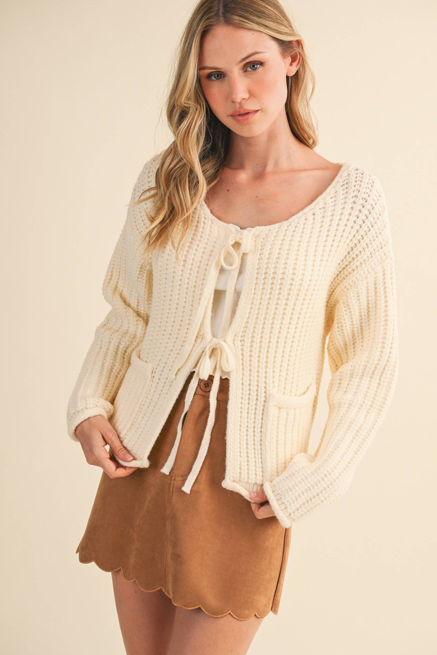 Ribbed Front tie Sweater Cardigan