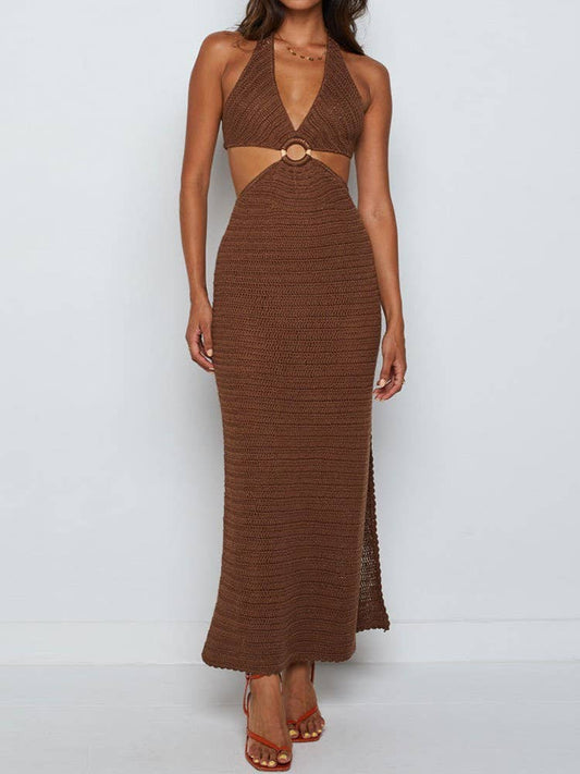 Knitted V-Neck Cutout Dress