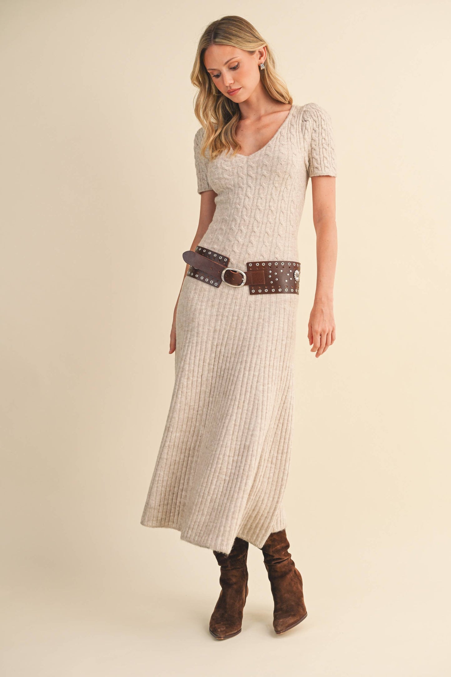 CABLE KNIT MIDI SWEATER DRESS