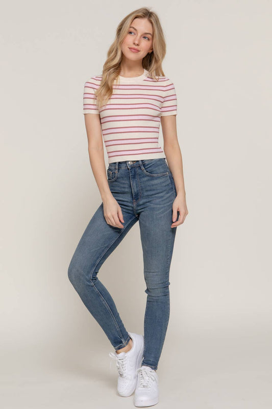 Short Sleeve Multi Stripe Sweater