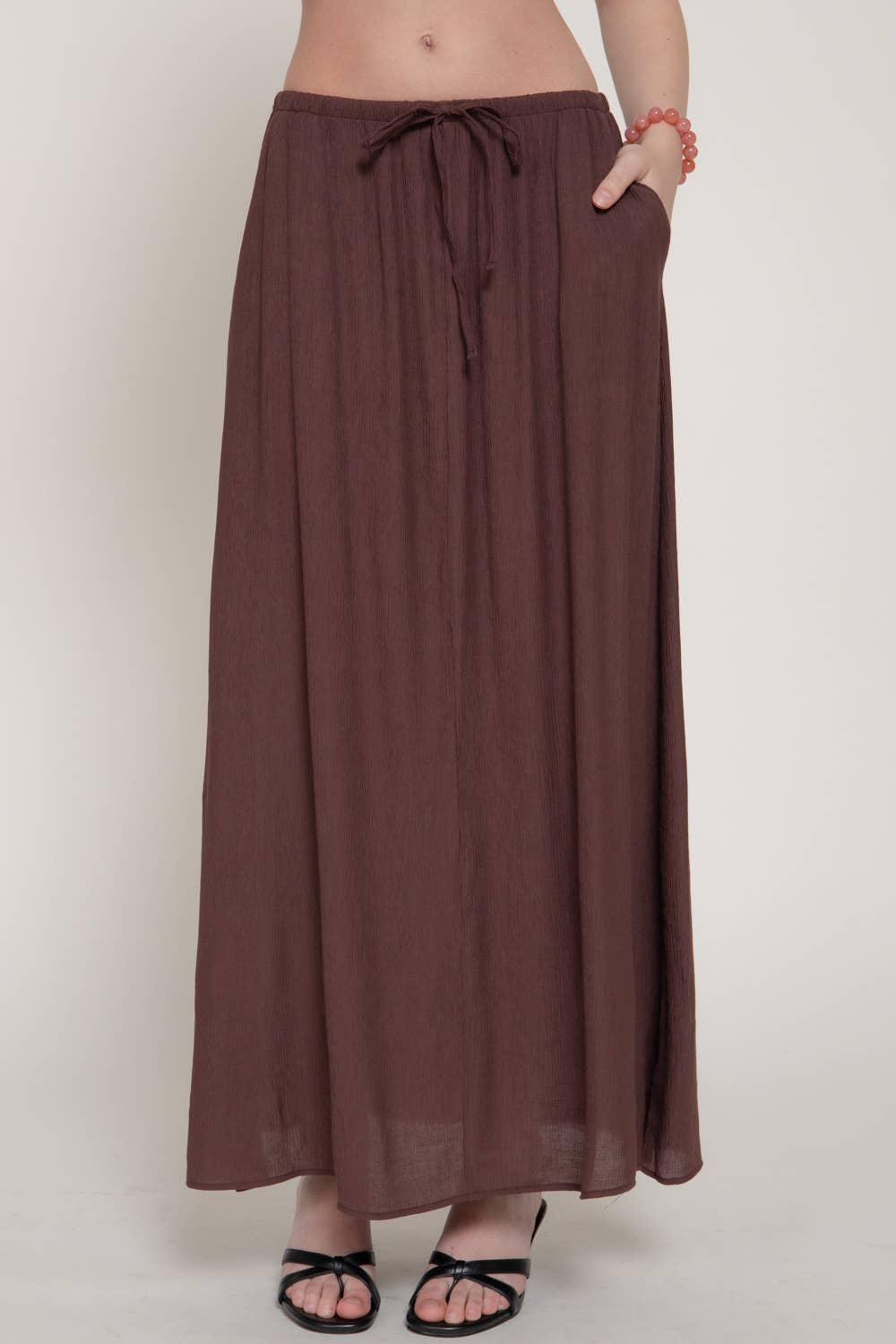 Crinkle Elastic Waist Long Skirt