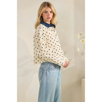 Cropped Polka Dot Denim Jacket