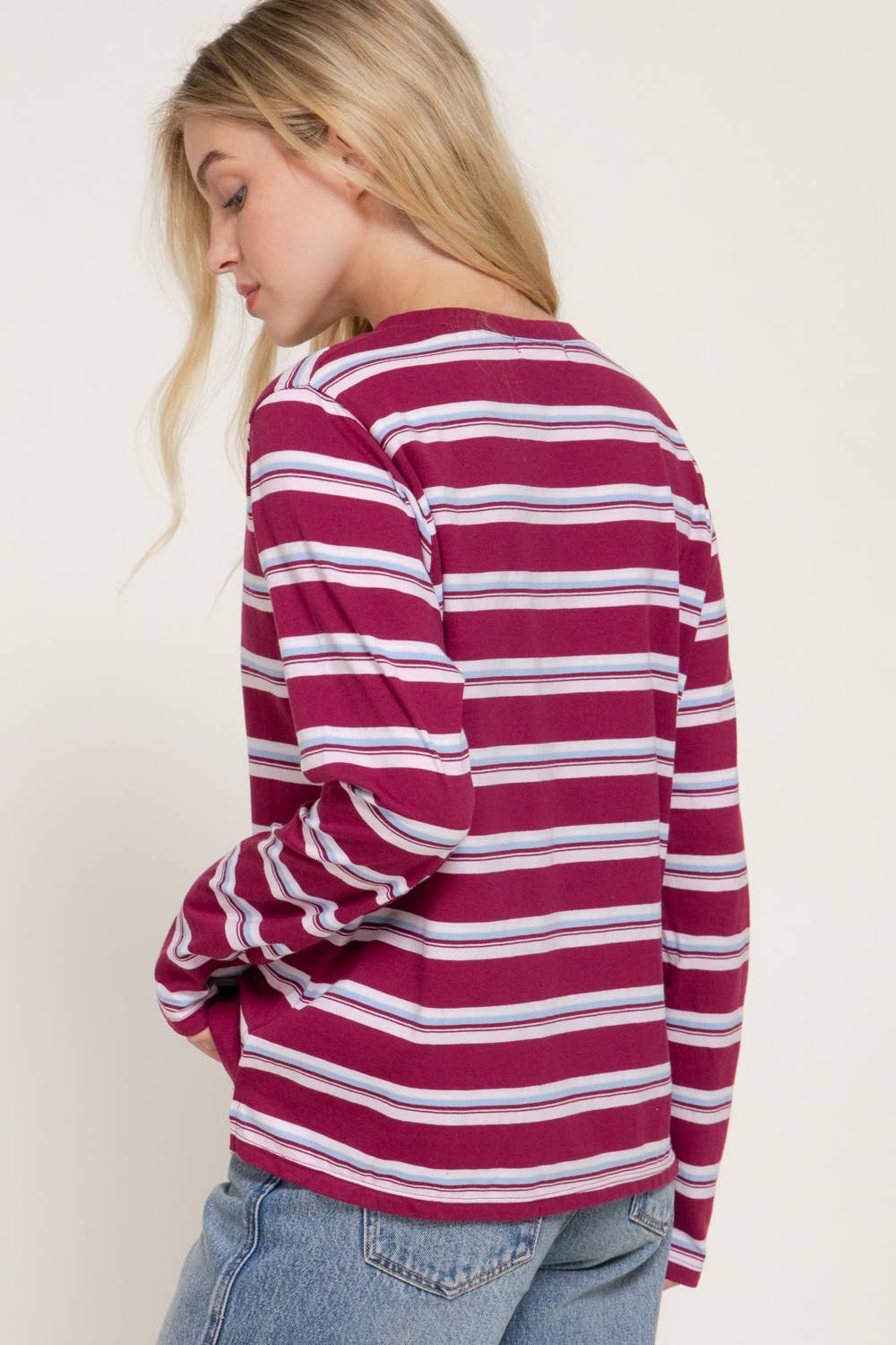 Multi Striped Long Sleeve Knit Top