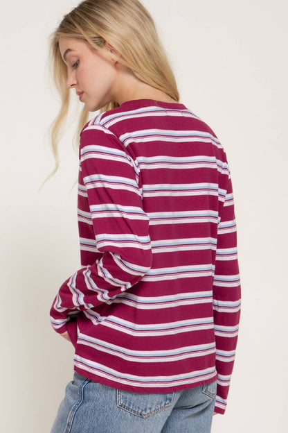 Multi Striped Long Sleeve Knit Top