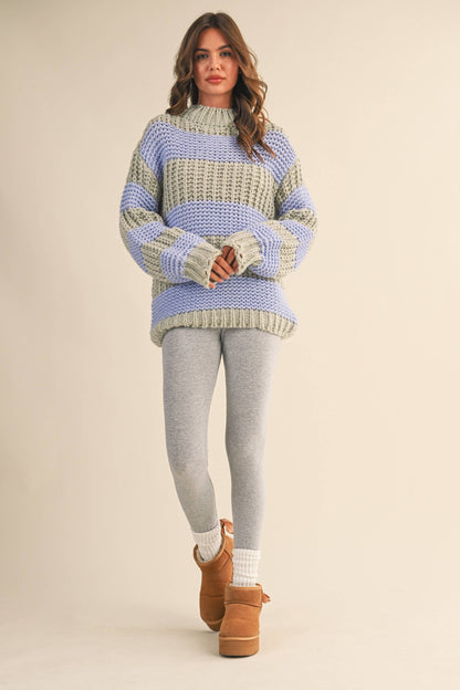 Color Block Mock Neck Sweater