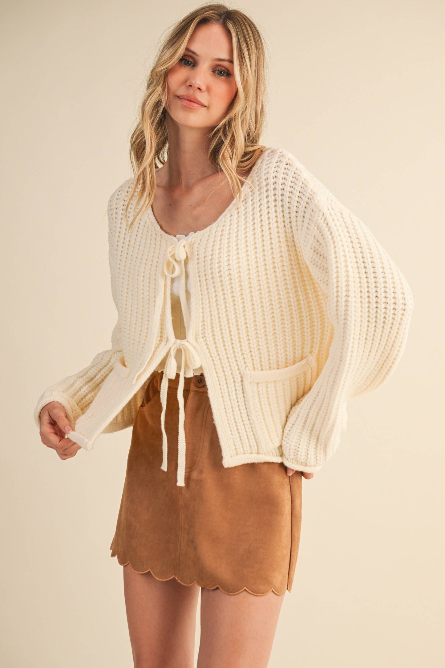 Ribbed Front tie Sweater Cardigan