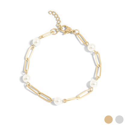 Multi Pearl Paperclip Chain Bracelet
