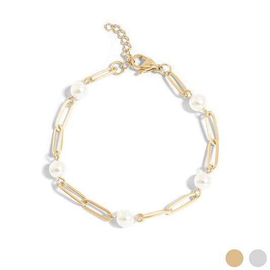 Multi Pearl Paperclip Chain Bracelet