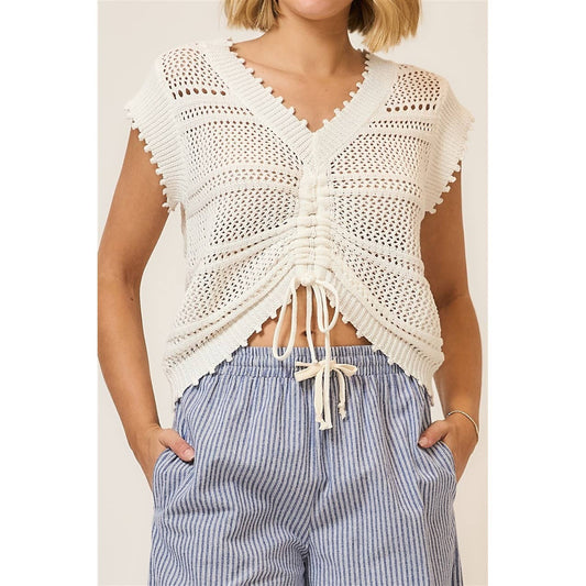 Ruched V Neck Short Sleeve Top