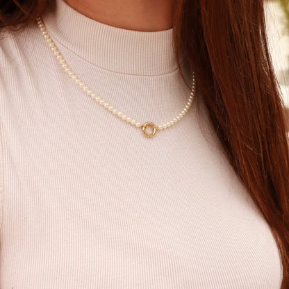 Beaded Pearl Charm Keeper Necklace: Gold