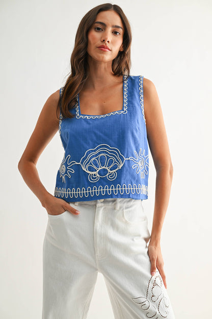 Scallop Embroidered Sleeveless Top