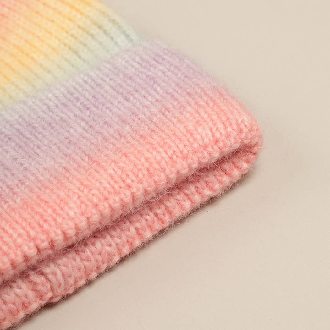 Gradient Ribbed Cuff Knit Beanie Hat