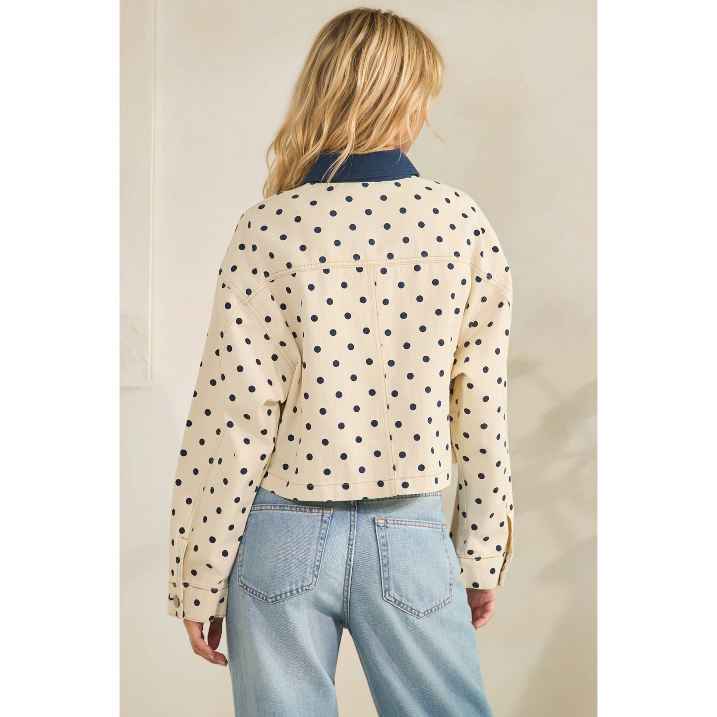 Cropped Polka Dot Denim Jacket