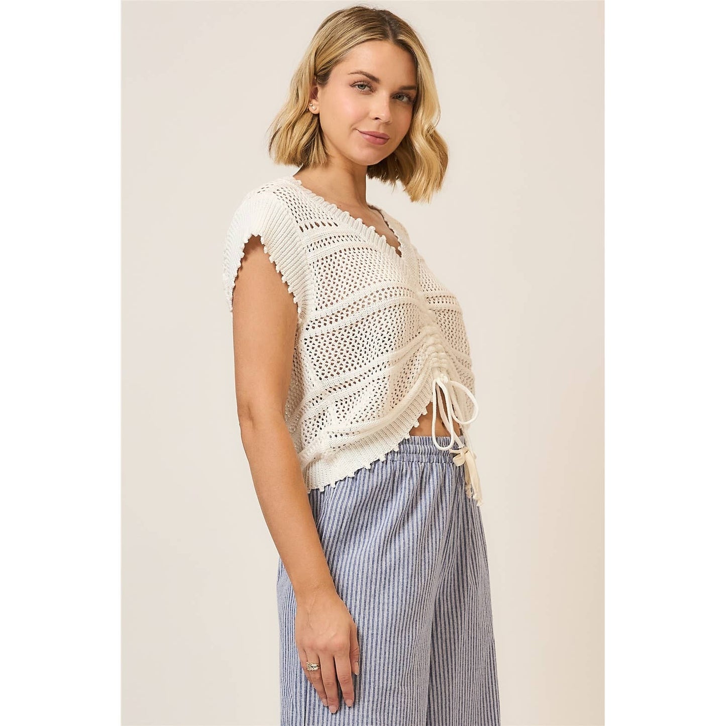 Ruched V Neck Short Sleeve Top