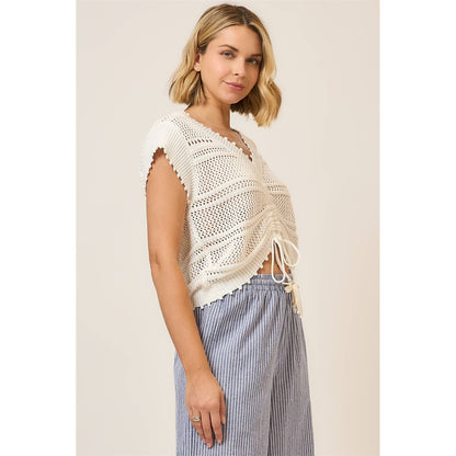 Ruched V Neck Short Sleeve Top