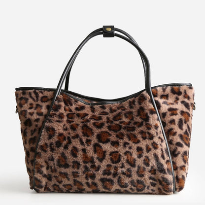 Leopard Fur Shoulder Tote Bag