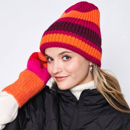 Multi-Colored Stripe Cuff Beanie Hat