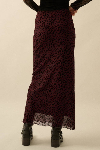 Leopard Mesh Straight Maxi Skirt