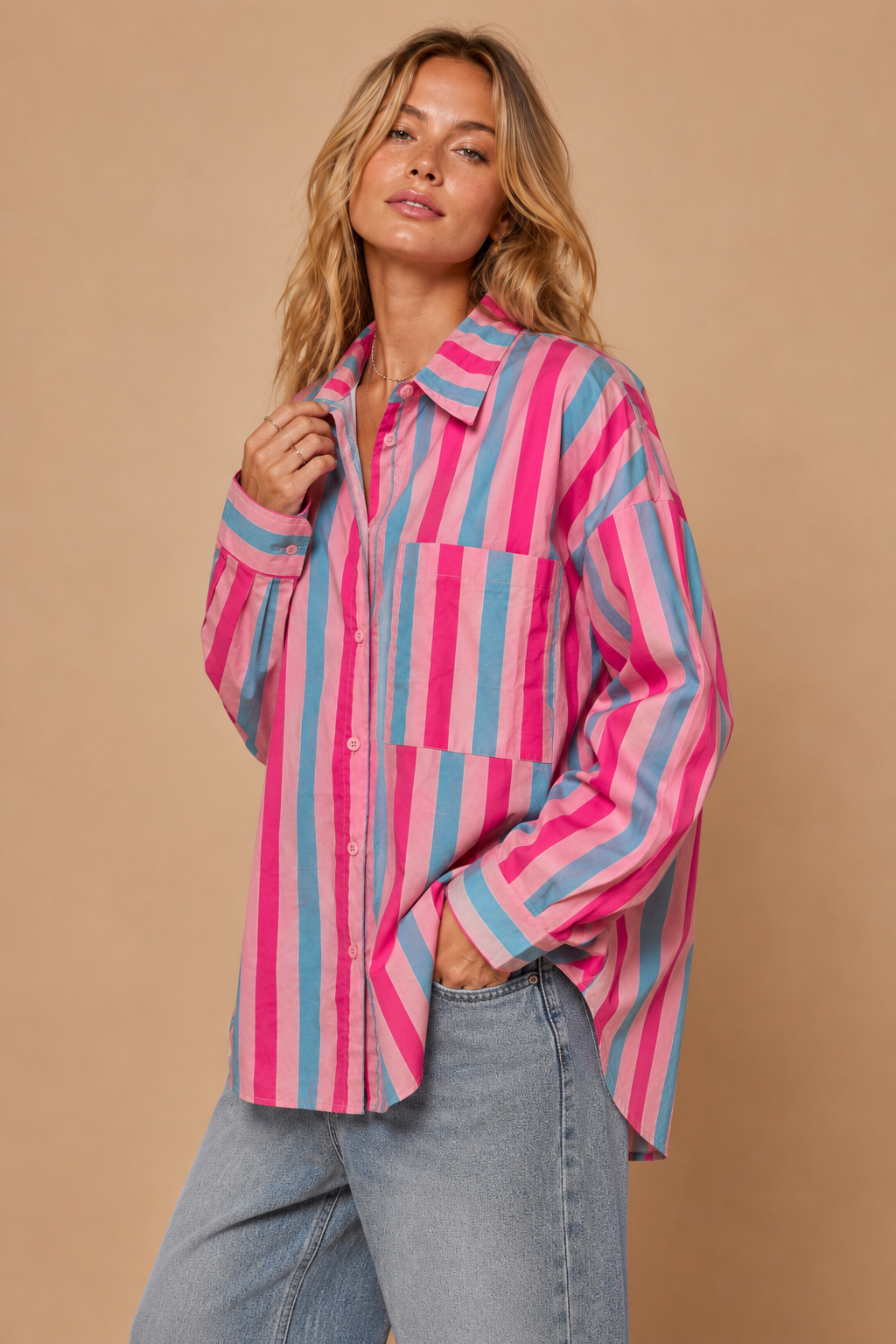 Oversized Bold Stripe Button-Down Shirt