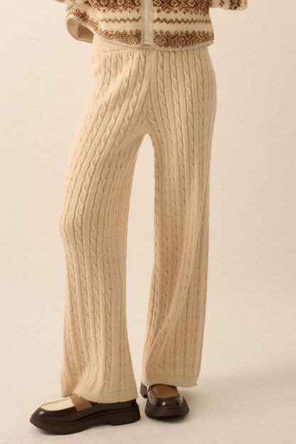Cable Knit Wide-Leg Sweater Pants