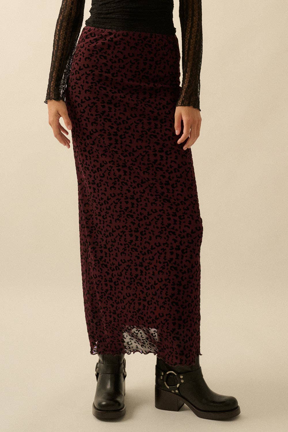 Leopard Mesh Straight Maxi Skirt
