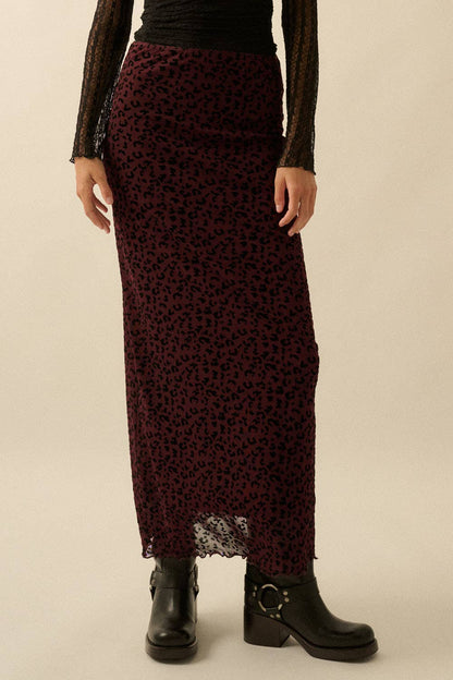 Leopard Mesh Straight Maxi Skirt