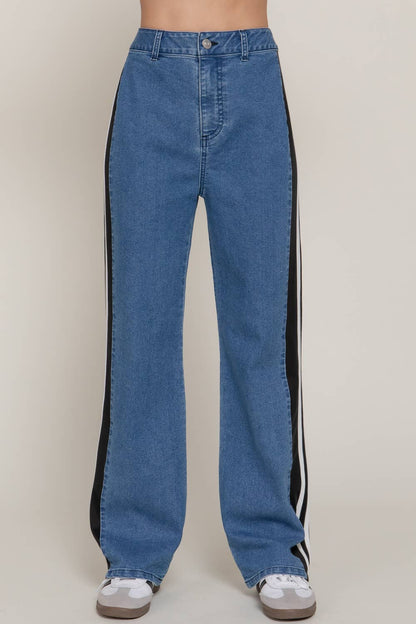 Side Stripe Straight Fit Denim Pants