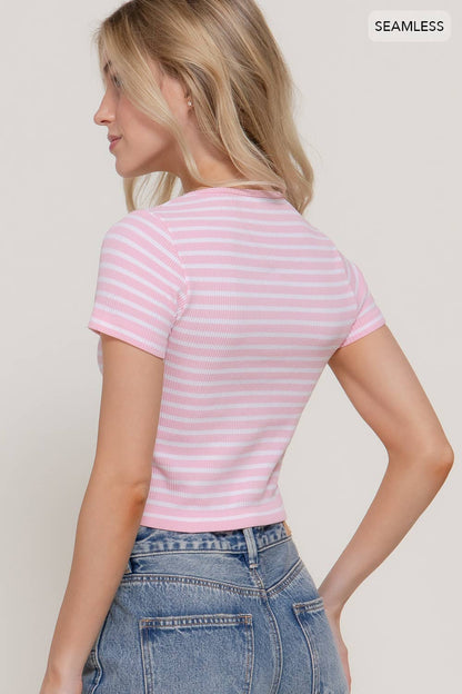 Crew Neck Stripe Short Sleeve Top