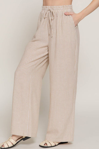 Elastic Straight Fit Stripe Pants